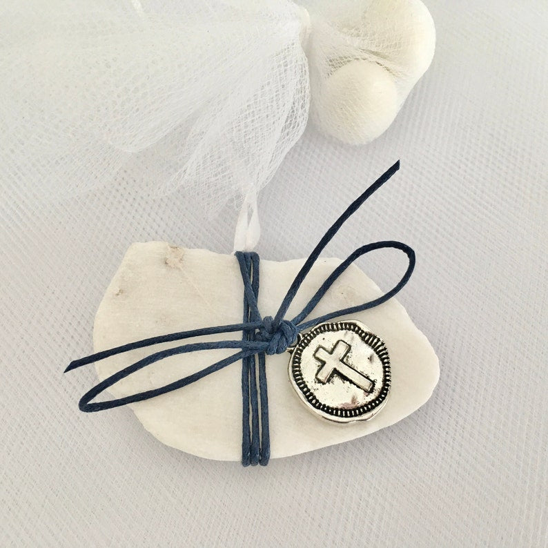 10x Baptism favors-Orthodox Baptism-Christening-silver cross favors-natural pebbles favors-Mi Bautizo-recuerdos de mi Bautizo