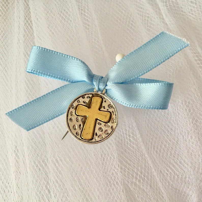 Martyrika for boys-witness pins-Orthodox Baptism items-light blue traditional martirika-silver gold cross martyrika