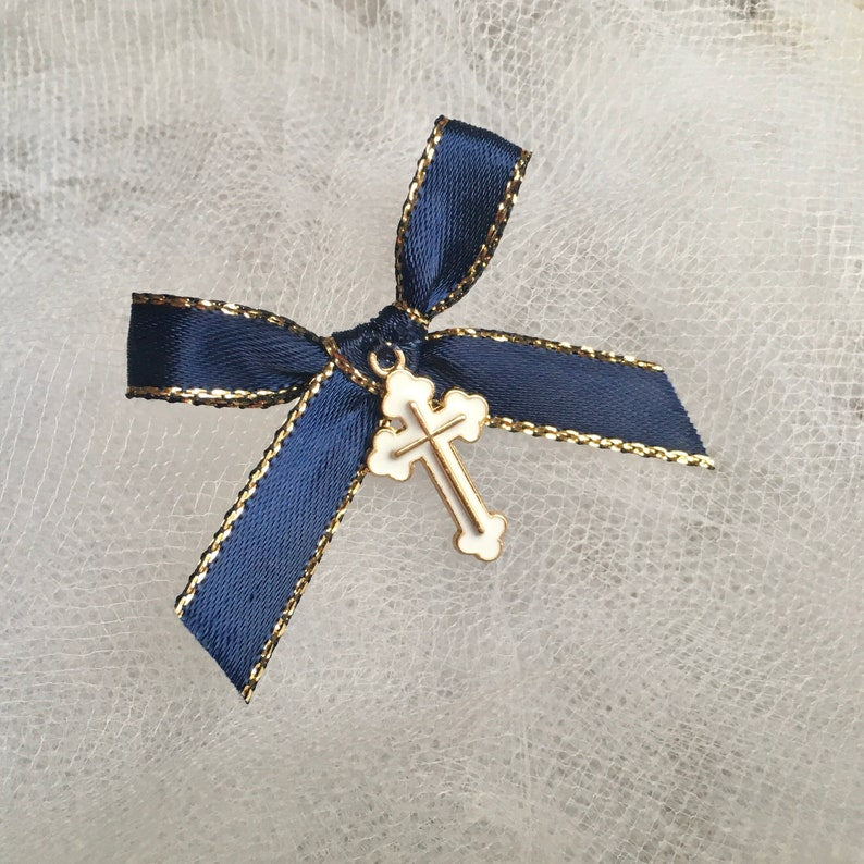 Martyrika for boys-25 witness pins-Orthodox Baptism-navy blue martirika with white gold cross
