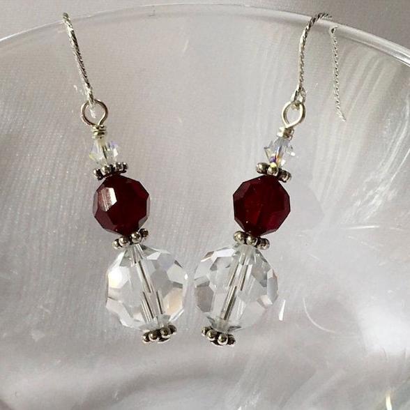 Earrings-Sterling silver earrings-Crystal earrings-Christmas Gifts-Gifts for her-Garnet