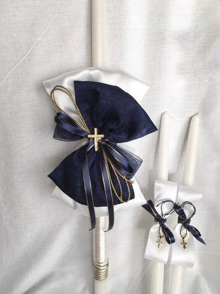 Baptism candles for boys-navy blue and gold Baptism lambathes-unique Baptism candles-Christening-THEODOROS