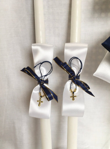 Baptism candles for boys-navy blue and gold Baptism lambathes-unique Baptism candles-Christening-THEODOROS