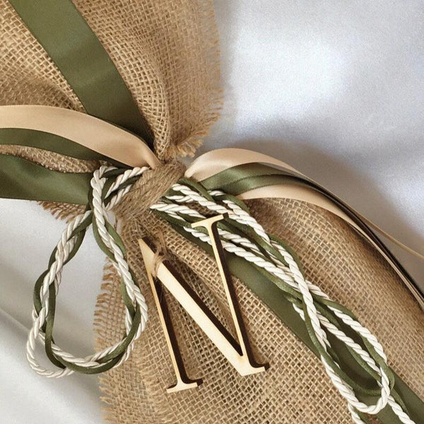 NOAH-Baptism candles-Burlap-olive green lambathes-Orthodox Baptism for boys-Baptism candles for girls