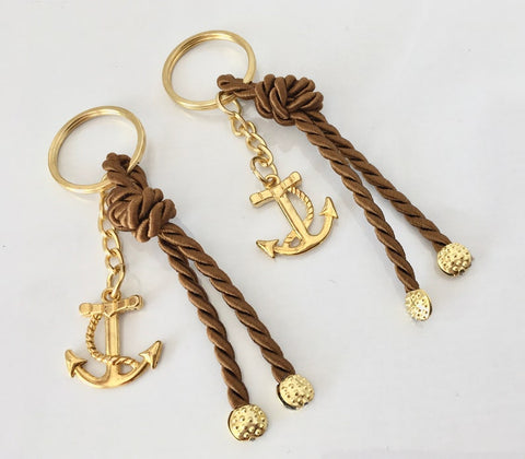 HAND MADE-10 Pcs. Nautical favors for boys-bomponieres-gold anchor favors-brown cord favors-party favors-Mi Bautizo-recuerdos de Bautizo