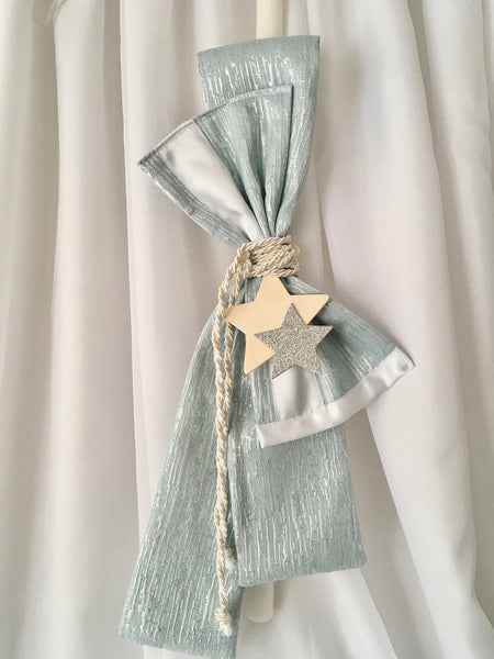 Stars Baptism candle set-Lambathes for boys-Orthodox Baptism-light blue silver lambathes-unique labades-TELEMACHUS