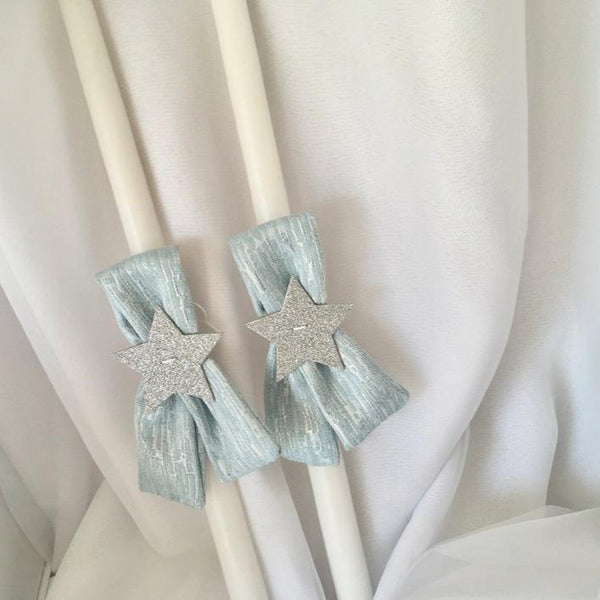 Stars Baptism candle set-Lambathes for boys-Orthodox Baptism-light blue silver lambathes-unique labades-TELEMACHUS