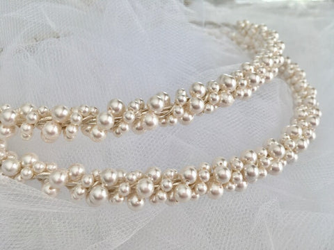 WSP101 "TARA" Wedding crowns-Orthodox Wedding-Pearl stefana-Greek Wedding-Stephana