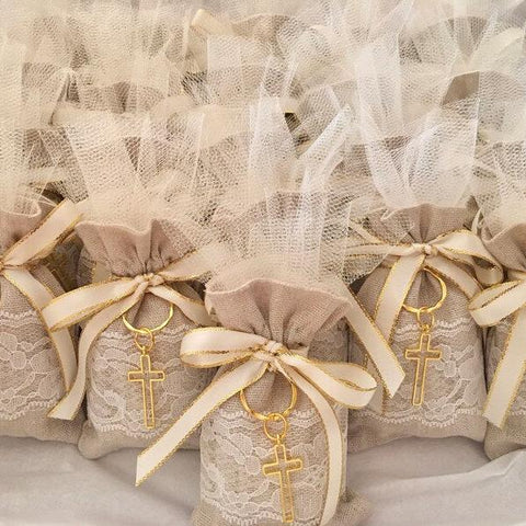 Baptism Favors for Girls-10 Orthodox Baptism-Bomboneres for Baptism-Burlap Bag Favors-First Communion favors-mi bautizo-Religious favors