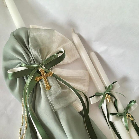 Baptism candles for boys-Orthodox Baptism-Christening-green lambathes-HENRY