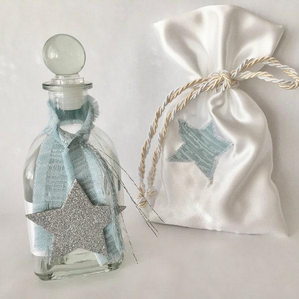 Stars Baptismal oil bottle-soap bag-ice blue Baptism essentials-Christening