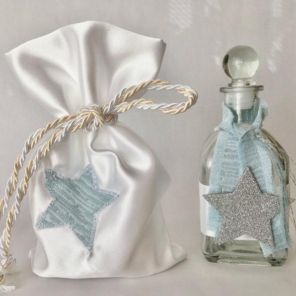 Stars Baptismal oil bottle-soap bag-ice blue Baptism essentials-Christening