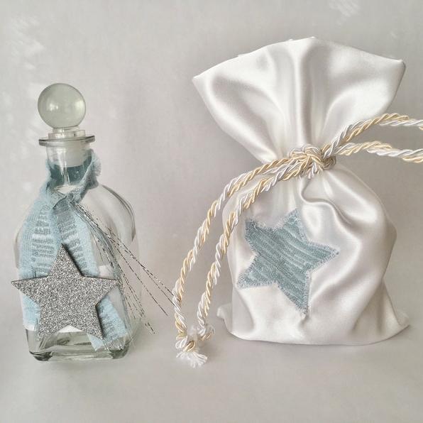 Stars Baptismal oil bottle-soap bag-ice blue Baptism essentials-Christening