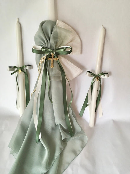 Baptism candles for boys-Orthodox Baptism-Christening-green lambathes-HENRY