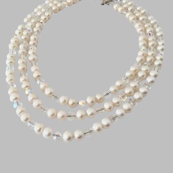 SWFWP01 Freshwater Crystal Necklace Set-Brides jewelry-pearl necklace-wedding-bridesmaids-Christmas Gifts-Gifts for her-HAND MADE By Yianna