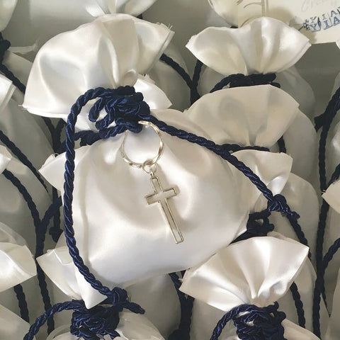 Christening favors-10 Baptism favors-Orthodox Baptism-silver cross favors-satin bag favors-party favors-bomboneres-mi bautizo-Religious favors