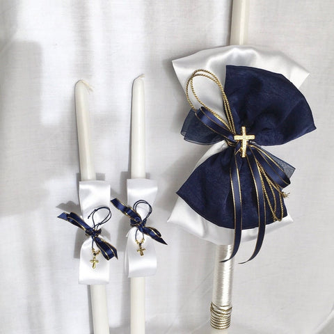 Baptism candles for boys-navy blue and gold Baptism lambathes-unique Baptism candles-Christening-THEODOROS