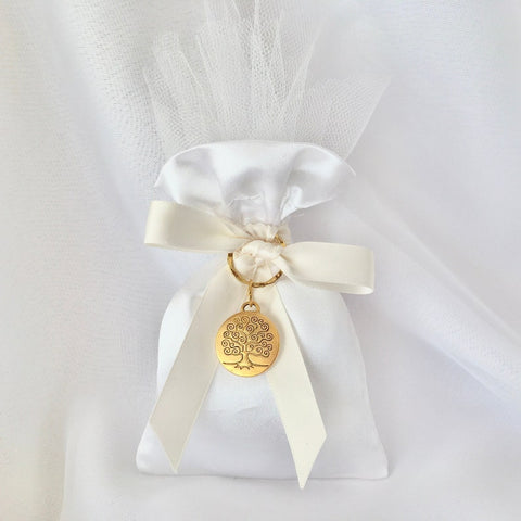 Favors-Wedding favors-bomponieres-Orthodox Wedding-Baptism favors-ivory white satin bag favors-tree of life favors