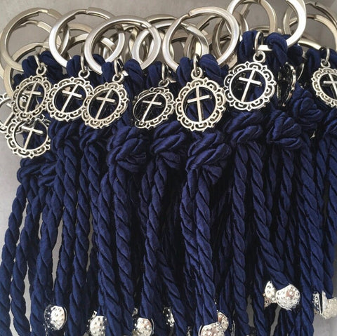 HAND MADE-15 x Favors-baptism favors for boys-Orthodox Baptism items-Christening-bomponieres-navy blue cord keychain favors-Mi Bautizo