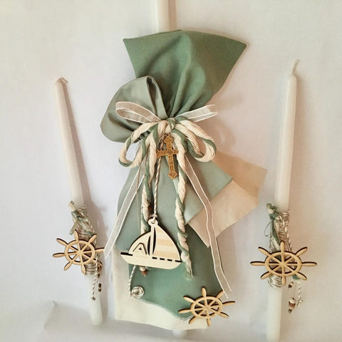 ALEXANDER-Baptism candles-lambades for boys-nautical lambades-lampatha for Baptism-sage green lambades