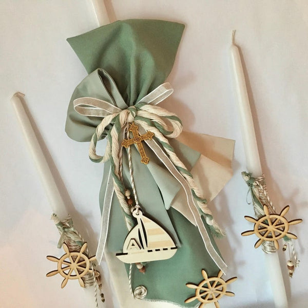 ALEXANDER-Baptism candles-lambades for boys-nautical lambades-lampatha for Baptism-sage green lambades