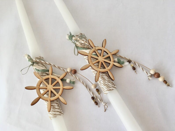 ALEXANDER-Baptism candles-lambades for boys-nautical lambades-lampatha for Baptism-sage green lambades