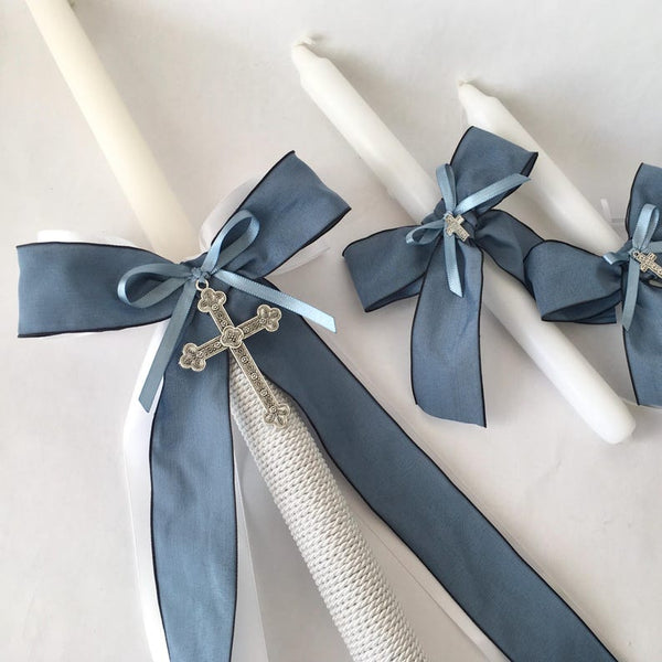 Baptism candles for boys-white and French blue Baptism lambathes-unique Baptism candles-Christening