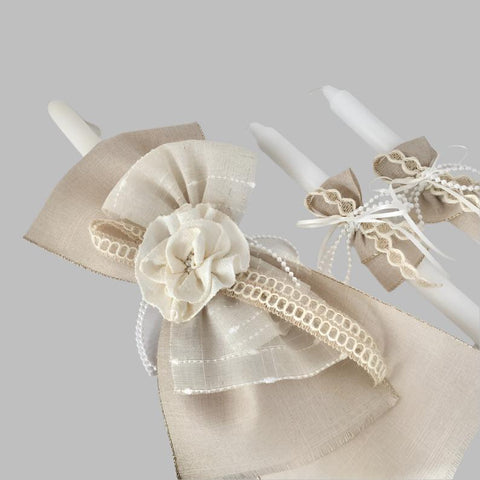 Baptism candles-lambades for girls-Orthodox Baptism-Christening candles-neutral color lampathes